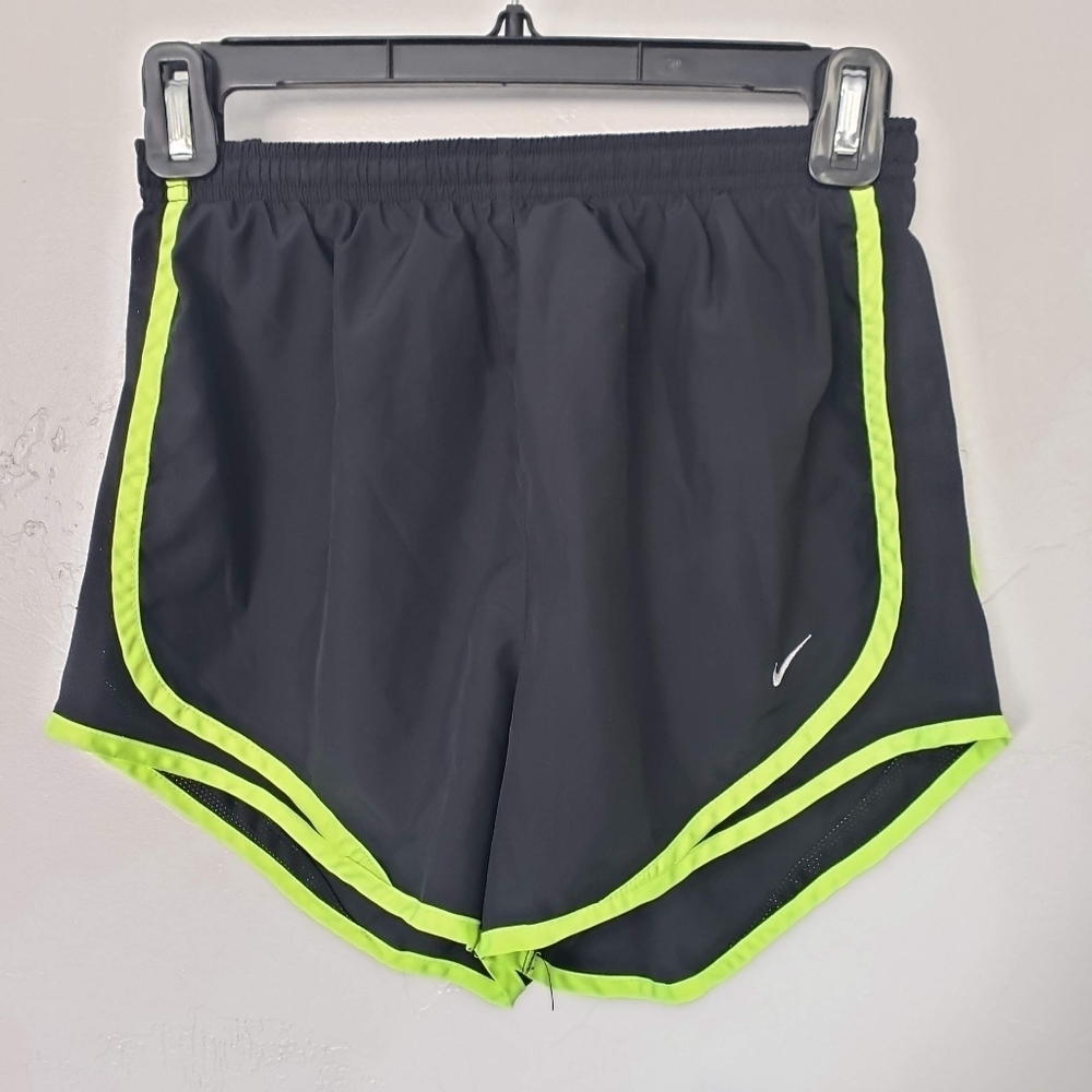Nike Running Workout Gym Shorts Black Neon Yellow Trim Athletic